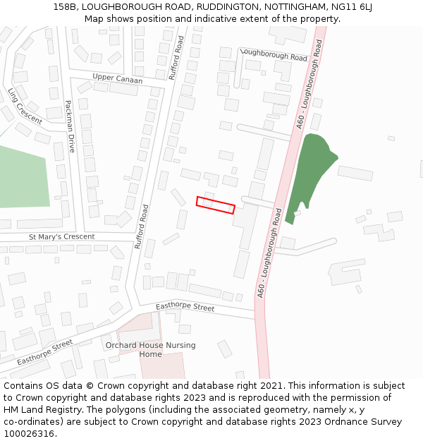 158B, LOUGHBOROUGH ROAD, RUDDINGTON, NOTTINGHAM, NG11 6LJ: Location map and indicative extent of plot