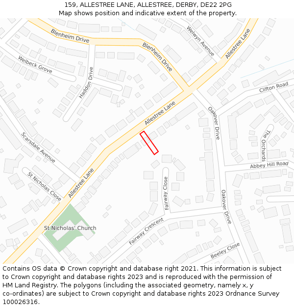 159, ALLESTREE LANE, ALLESTREE, DERBY, DE22 2PG: Location map and indicative extent of plot