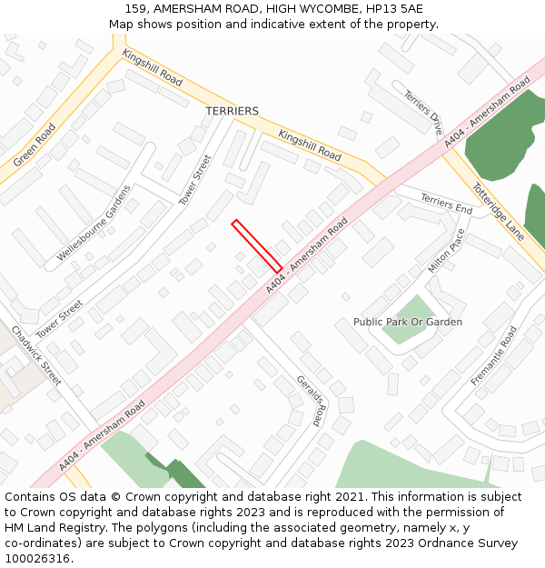 159, AMERSHAM ROAD, HIGH WYCOMBE, HP13 5AE: Location map and indicative extent of plot