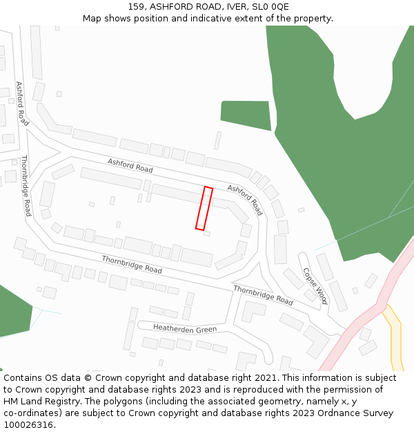 159, ASHFORD ROAD, IVER, SL0 0QE: Location map and indicative extent of plot