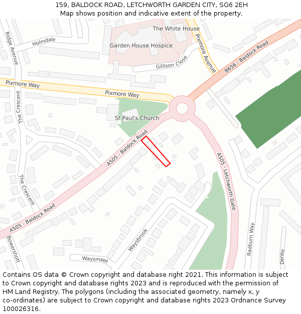 159, BALDOCK ROAD, LETCHWORTH GARDEN CITY, SG6 2EH: Location map and indicative extent of plot