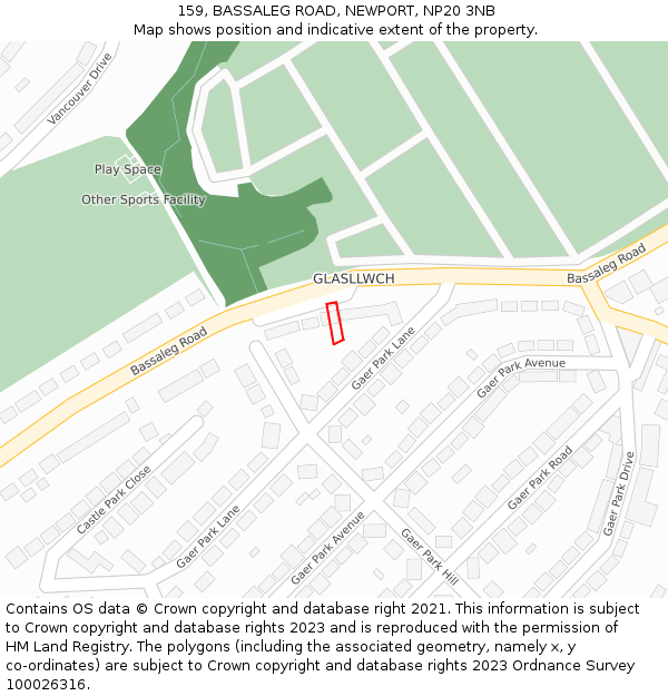 159, BASSALEG ROAD, NEWPORT, NP20 3NB: Location map and indicative extent of plot