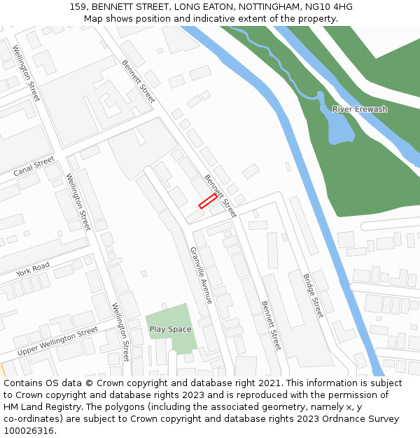 159, BENNETT STREET, LONG EATON, NOTTINGHAM, NG10 4HG: Location map and indicative extent of plot