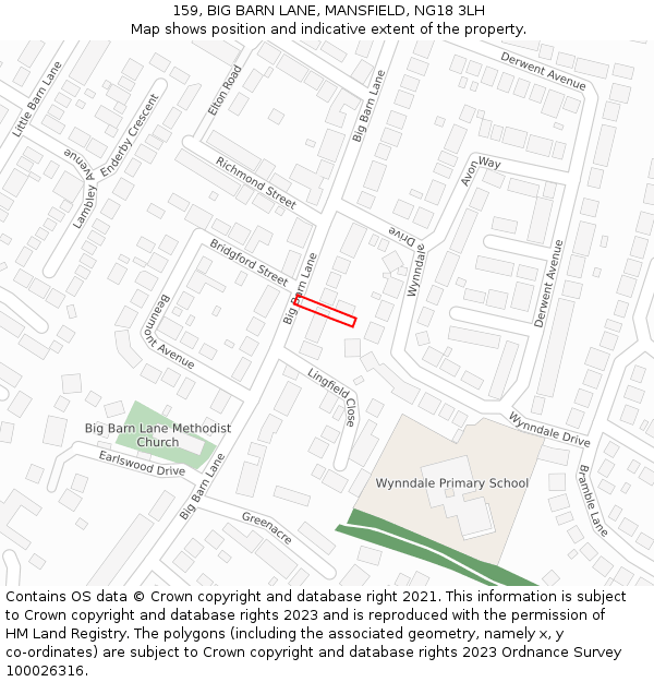 159, BIG BARN LANE, MANSFIELD, NG18 3LH: Location map and indicative extent of plot