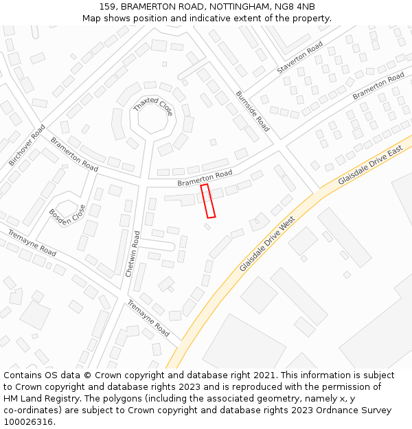 159, BRAMERTON ROAD, NOTTINGHAM, NG8 4NB: Location map and indicative extent of plot