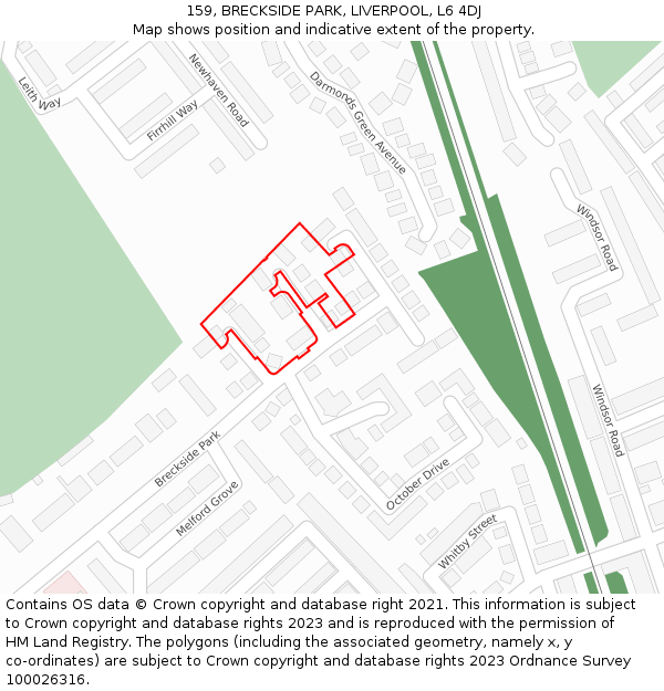 159, BRECKSIDE PARK, LIVERPOOL, L6 4DJ: Location map and indicative extent of plot