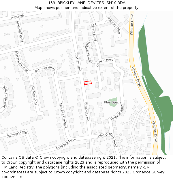 159, BRICKLEY LANE, DEVIZES, SN10 3DA: Location map and indicative extent of plot