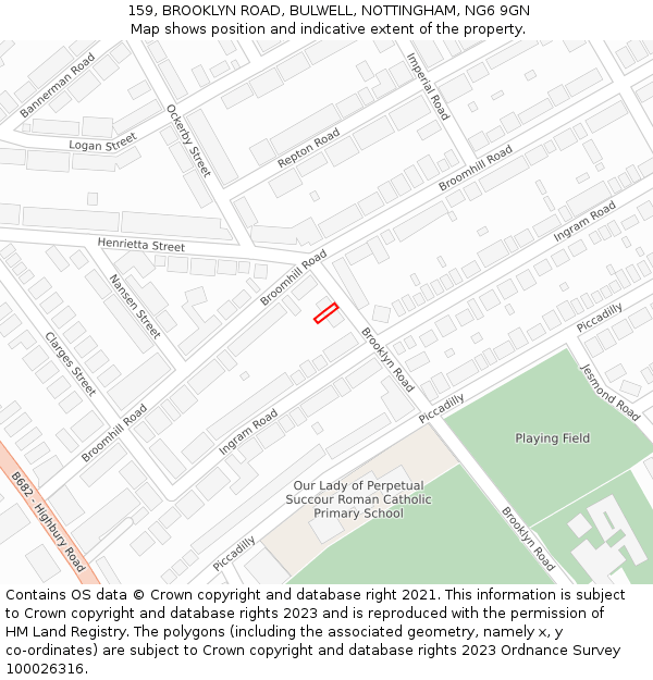 159, BROOKLYN ROAD, BULWELL, NOTTINGHAM, NG6 9GN: Location map and indicative extent of plot