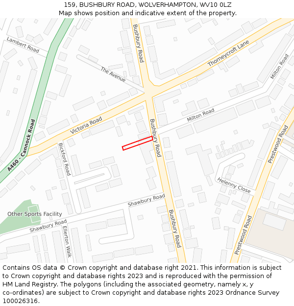 159, BUSHBURY ROAD, WOLVERHAMPTON, WV10 0LZ: Location map and indicative extent of plot