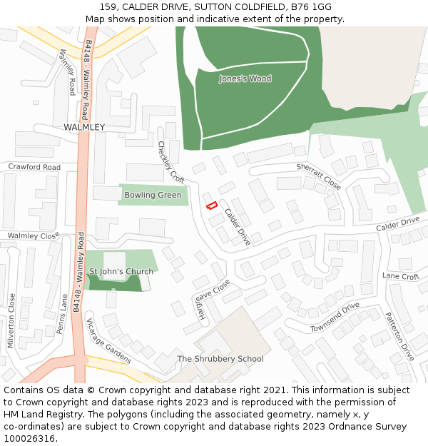 159, CALDER DRIVE, SUTTON COLDFIELD, B76 1GG: Location map and indicative extent of plot