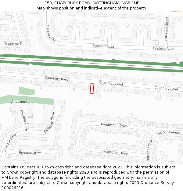 159, CHARLBURY ROAD, NOTTINGHAM, NG8 1NE: Location map and indicative extent of plot