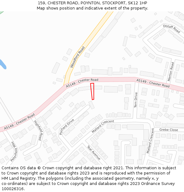 159, CHESTER ROAD, POYNTON, STOCKPORT, SK12 1HP: Location map and indicative extent of plot