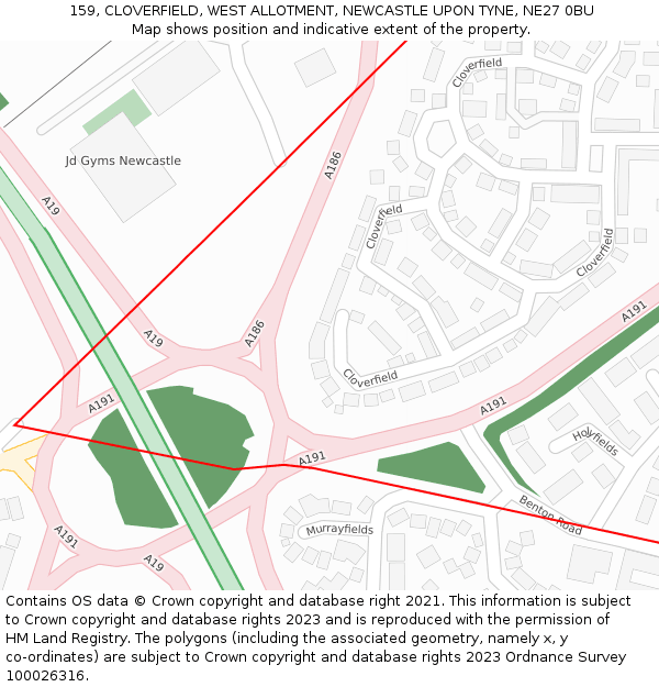 159, CLOVERFIELD, WEST ALLOTMENT, NEWCASTLE UPON TYNE, NE27 0BU: Location map and indicative extent of plot