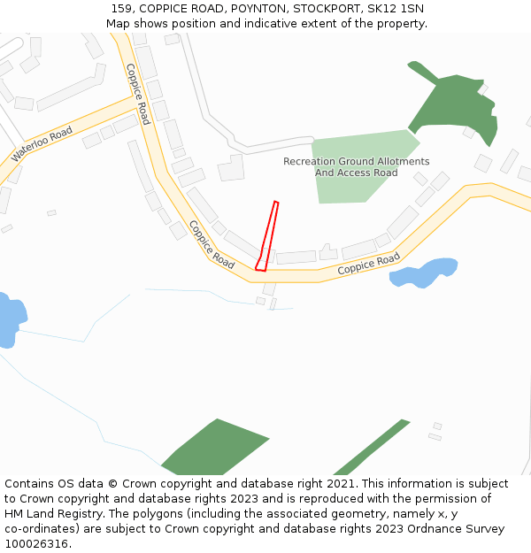 159, COPPICE ROAD, POYNTON, STOCKPORT, SK12 1SN: Location map and indicative extent of plot