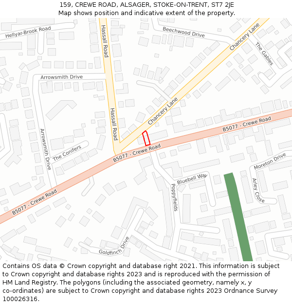 159, CREWE ROAD, ALSAGER, STOKE-ON-TRENT, ST7 2JE: Location map and indicative extent of plot