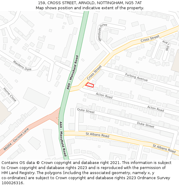 159, CROSS STREET, ARNOLD, NOTTINGHAM, NG5 7AT: Location map and indicative extent of plot