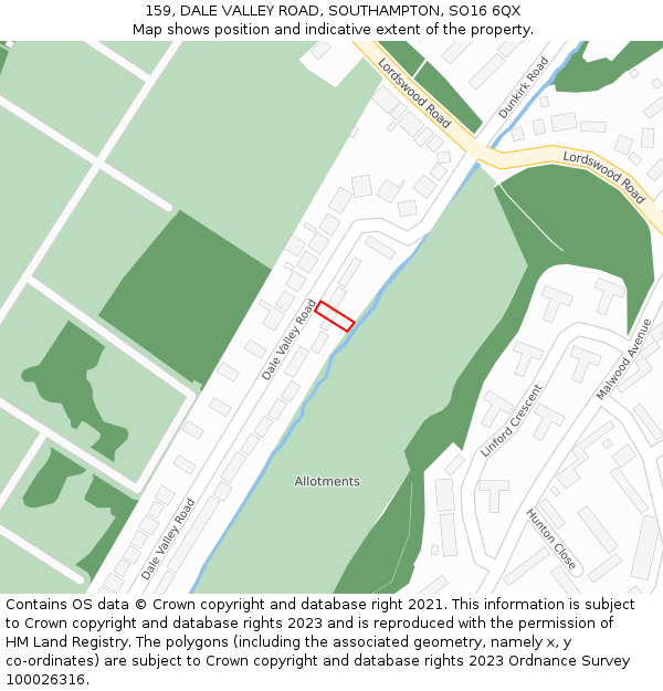 159, DALE VALLEY ROAD, SOUTHAMPTON, SO16 6QX: Location map and indicative extent of plot