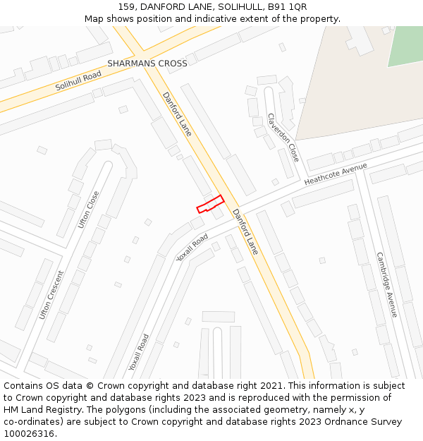 159, DANFORD LANE, SOLIHULL, B91 1QR: Location map and indicative extent of plot