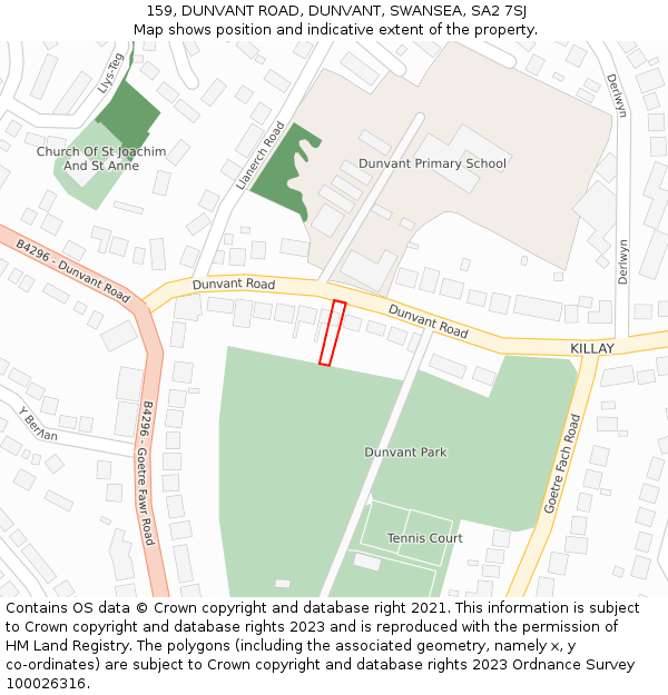 159, DUNVANT ROAD, DUNVANT, SWANSEA, SA2 7SJ: Location map and indicative extent of plot