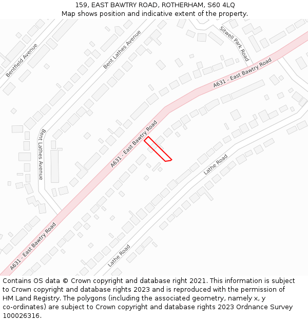 159, EAST BAWTRY ROAD, ROTHERHAM, S60 4LQ: Location map and indicative extent of plot
