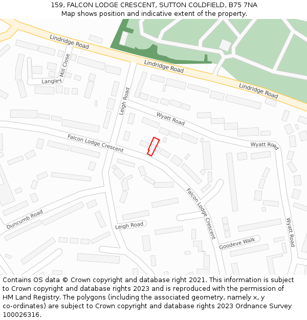 159, FALCON LODGE CRESCENT, SUTTON COLDFIELD, B75 7NA: Location map and indicative extent of plot