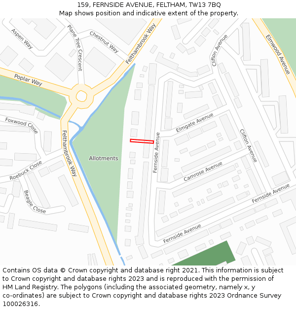 159, FERNSIDE AVENUE, FELTHAM, TW13 7BQ: Location map and indicative extent of plot
