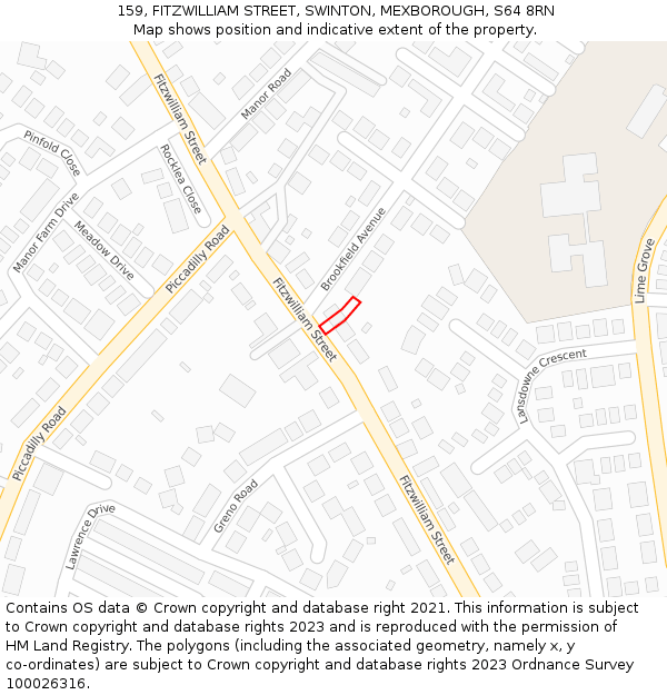 159, FITZWILLIAM STREET, SWINTON, MEXBOROUGH, S64 8RN: Location map and indicative extent of plot