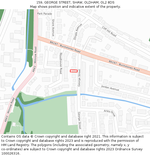 159, GEORGE STREET, SHAW, OLDHAM, OL2 8DS: Location map and indicative extent of plot