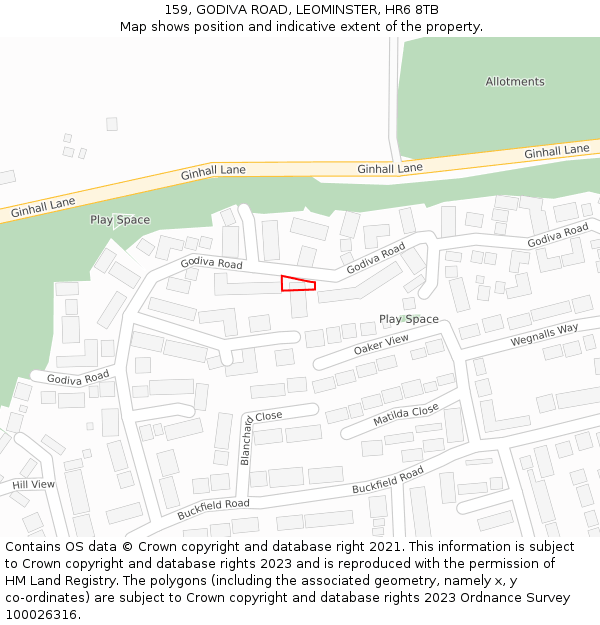 159, GODIVA ROAD, LEOMINSTER, HR6 8TB: Location map and indicative extent of plot