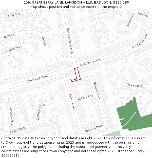 159, GREAT BERRY LANE, LANGDON HILLS, BASILDON, SS16 6BP: Location map and indicative extent of plot