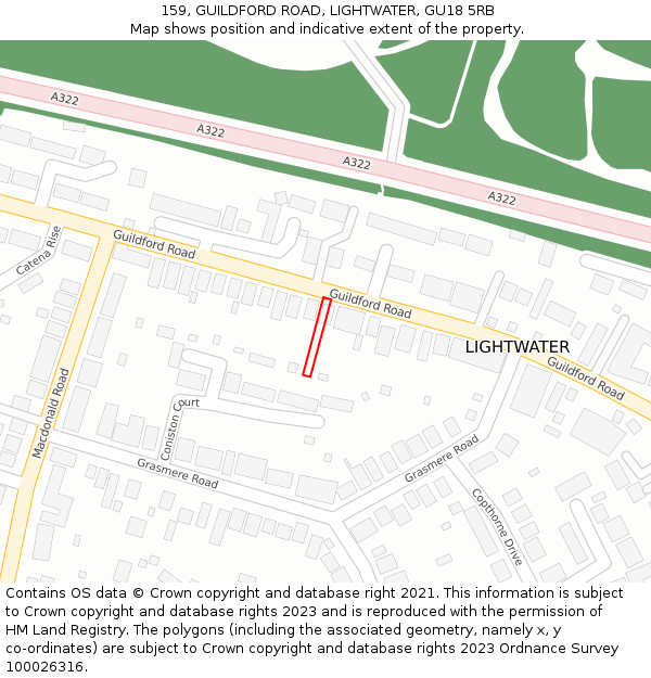 159, GUILDFORD ROAD, LIGHTWATER, GU18 5RB: Location map and indicative extent of plot