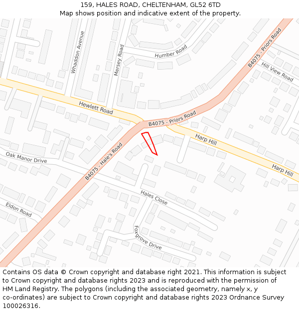 159, HALES ROAD, CHELTENHAM, GL52 6TD: Location map and indicative extent of plot