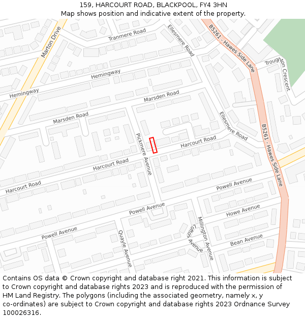 159, HARCOURT ROAD, BLACKPOOL, FY4 3HN: Location map and indicative extent of plot