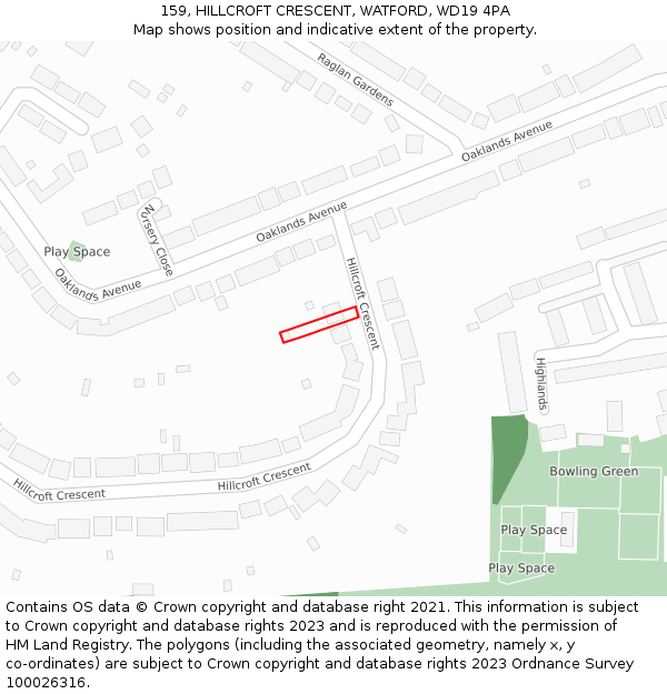 159, HILLCROFT CRESCENT, WATFORD, WD19 4PA: Location map and indicative extent of plot