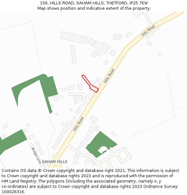 159, HILLS ROAD, SAHAM HILLS, THETFORD, IP25 7EW: Location map and indicative extent of plot