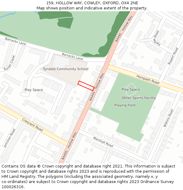 159, HOLLOW WAY, COWLEY, OXFORD, OX4 2NE: Location map and indicative extent of plot