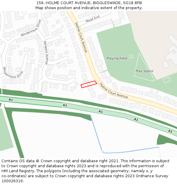 159, HOLME COURT AVENUE, BIGGLESWADE, SG18 8PB: Location map and indicative extent of plot