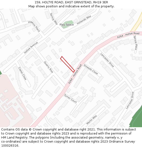 159, HOLTYE ROAD, EAST GRINSTEAD, RH19 3ER: Location map and indicative extent of plot