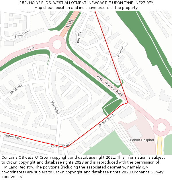 159, HOLYFIELDS, WEST ALLOTMENT, NEWCASTLE UPON TYNE, NE27 0EY: Location map and indicative extent of plot