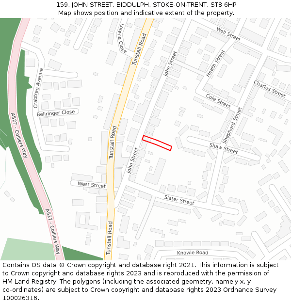 159, JOHN STREET, BIDDULPH, STOKE-ON-TRENT, ST8 6HP: Location map and indicative extent of plot