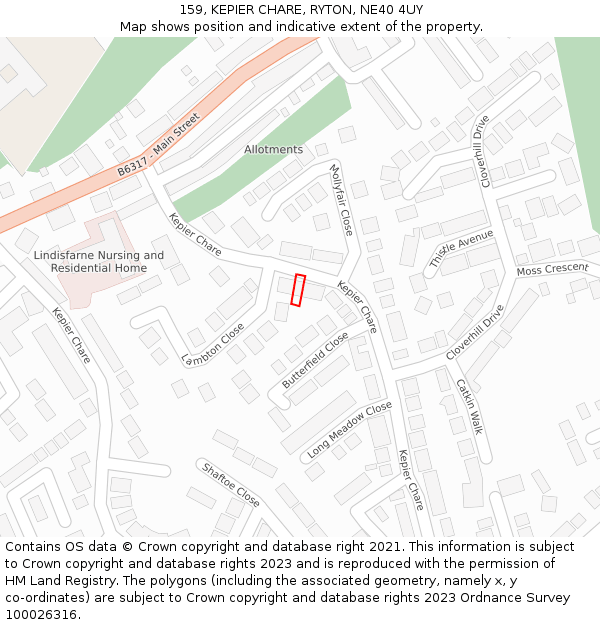 159, KEPIER CHARE, RYTON, NE40 4UY: Location map and indicative extent of plot