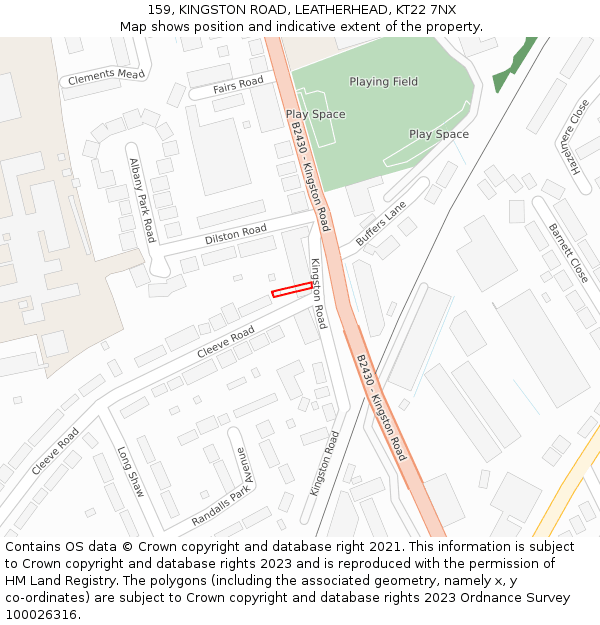 159, KINGSTON ROAD, LEATHERHEAD, KT22 7NX: Location map and indicative extent of plot