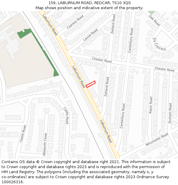 159, LABURNUM ROAD, REDCAR, TS10 3QS: Location map and indicative extent of plot