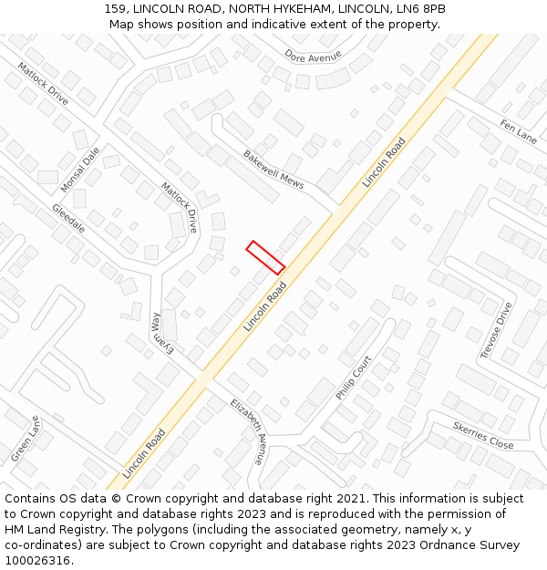 159, LINCOLN ROAD, NORTH HYKEHAM, LINCOLN, LN6 8PB: Location map and indicative extent of plot