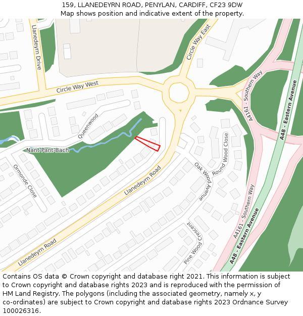 159, LLANEDEYRN ROAD, PENYLAN, CARDIFF, CF23 9DW: Location map and indicative extent of plot