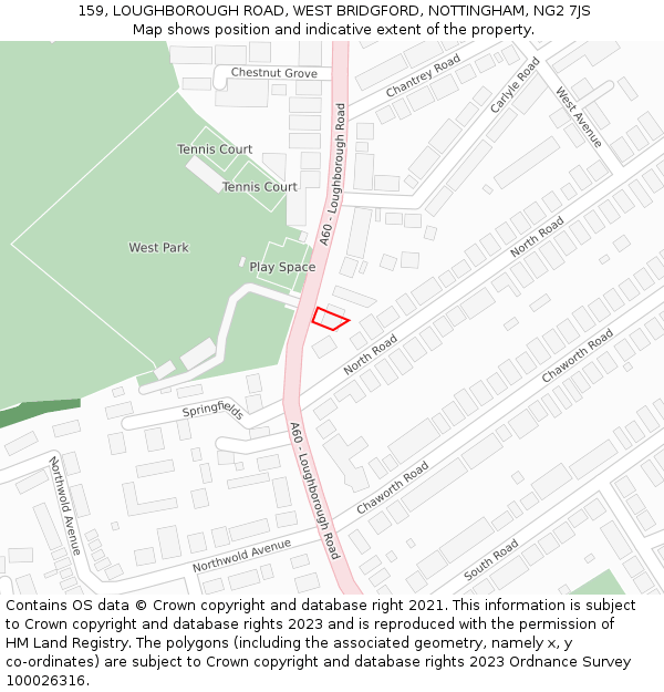 159, LOUGHBOROUGH ROAD, WEST BRIDGFORD, NOTTINGHAM, NG2 7JS: Location map and indicative extent of plot