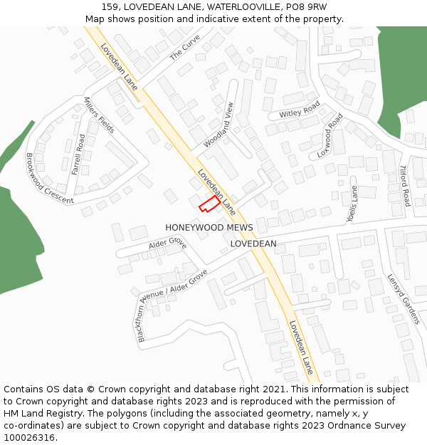 159, LOVEDEAN LANE, WATERLOOVILLE, PO8 9RW: Location map and indicative extent of plot