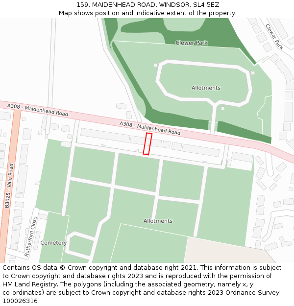 159, MAIDENHEAD ROAD, WINDSOR, SL4 5EZ: Location map and indicative extent of plot