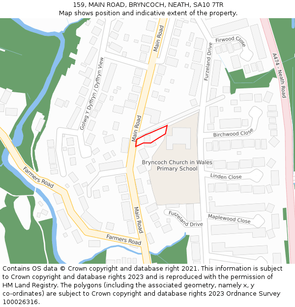 159, MAIN ROAD, BRYNCOCH, NEATH, SA10 7TR: Location map and indicative extent of plot