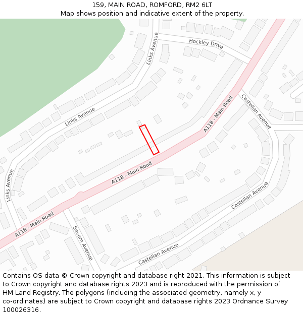 159, MAIN ROAD, ROMFORD, RM2 6LT: Location map and indicative extent of plot